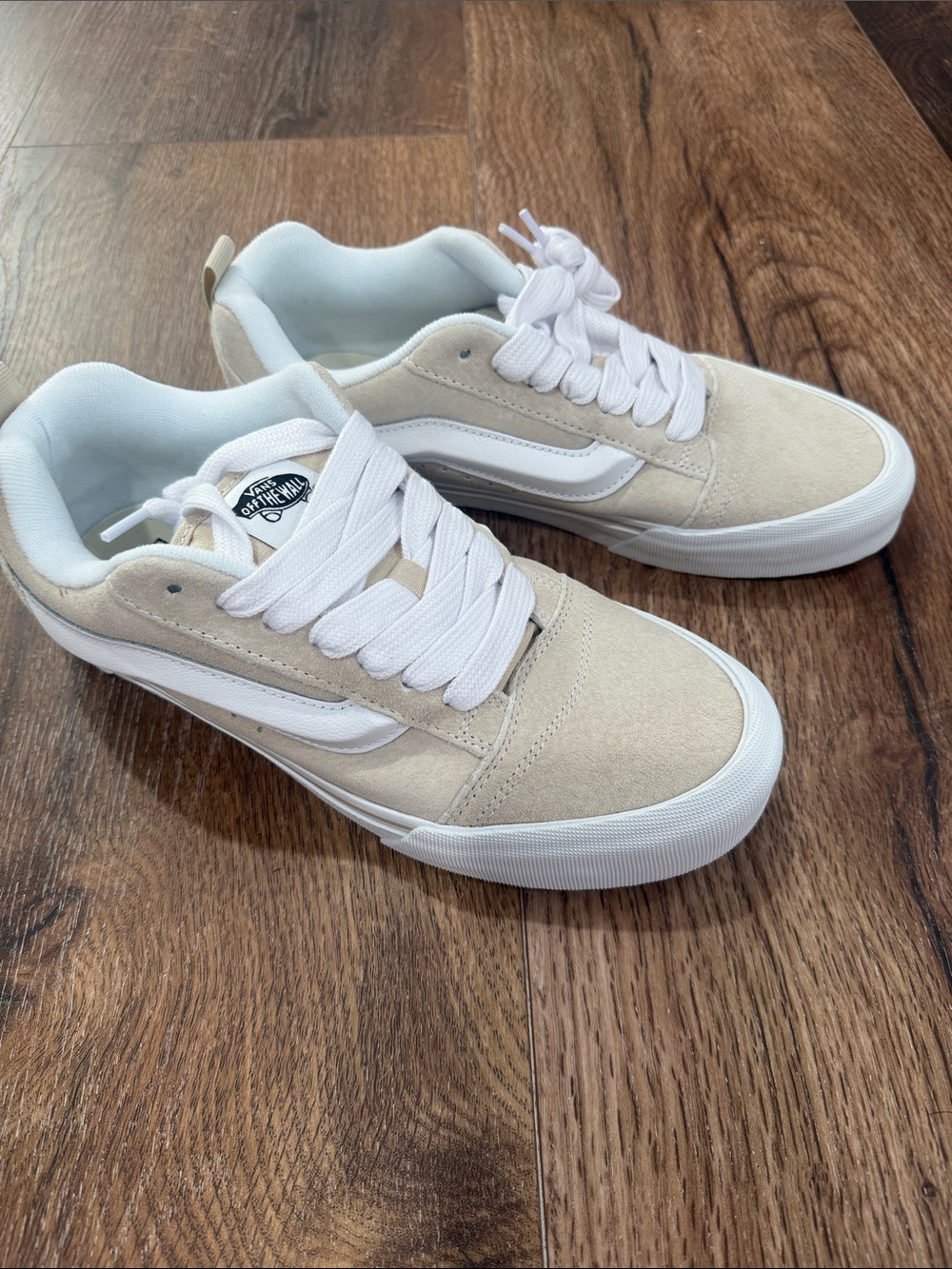 Vans Suede Knu Skool Low-Top Sneakers in Beige & White